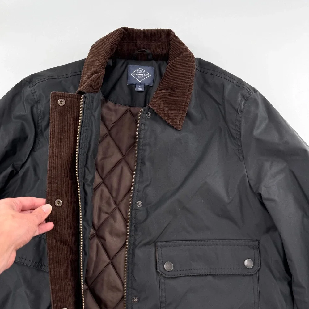 St. John's Bay Barn Jacket Mens Large Black New Quilted Corduroy Field Coat